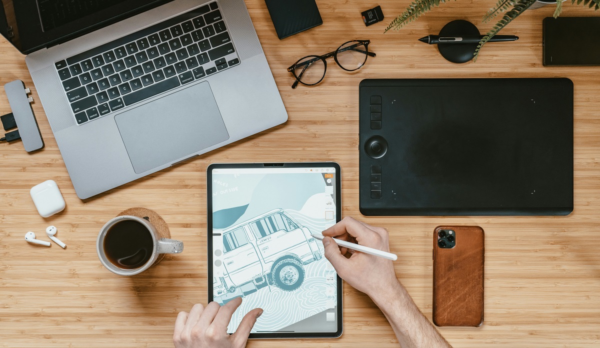 artist working on a digital sketch